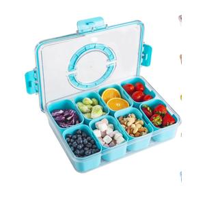 Divided Snack Serving Tray with Lid and Handle Travel Snackle Charcuterie Container Portable Storage Organizer for Candy, Fruits, Nuts, Snacks, Party, Picnic (1pack, Lake blue)