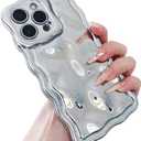 for iPhone 12 Case: Cute Stylish Glossy Bubble Wave Design, Silicone Women Girl Glitter Curly Wavy Aesthetic Protective Cover for iPhone 12 Phone Case, Shiny Silver
