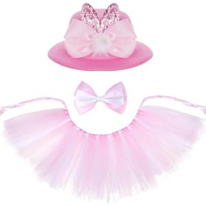 3 Pcs Easter Costume Set for Pet Rabbit Ear Hat Cute Bow Collar Puppy Tutu Skirt for Dog and Cat Party Dress Accessories Supplies (Pink)