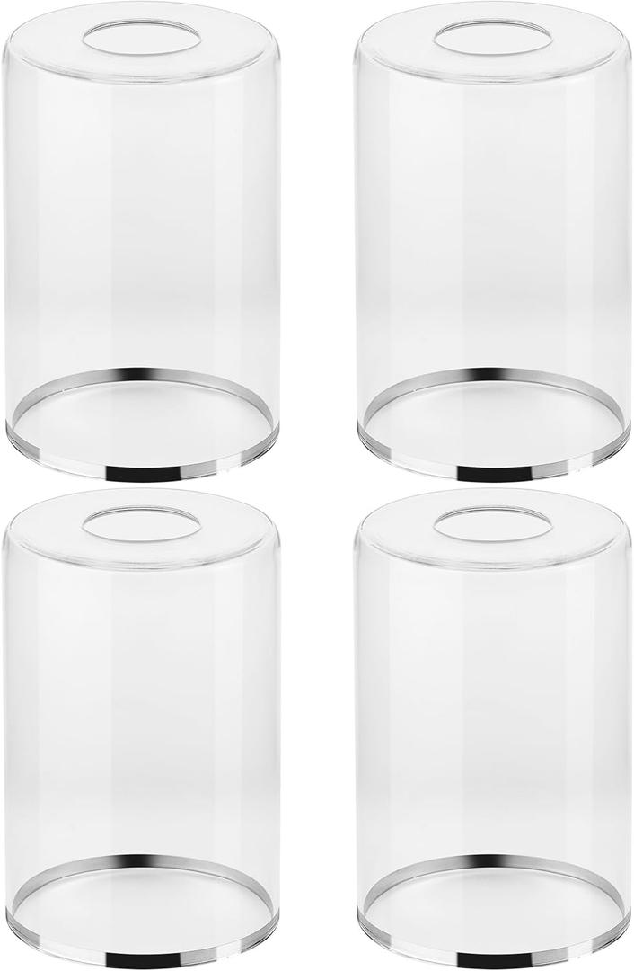 Clear Glass Light Shade with Silver Trim - 1-5/8" Fitter Opening - Replacement for Chandeliers, Wall Sconces, Pendant LightsVanity & Ceiling Lights - Vintage Style Decor (4 Pack)
