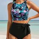 Aqua Eve Women High Waisted Bikini Set Racerback Swimsuit Two Piece Bathing Suit High Neck Swimwear (M)