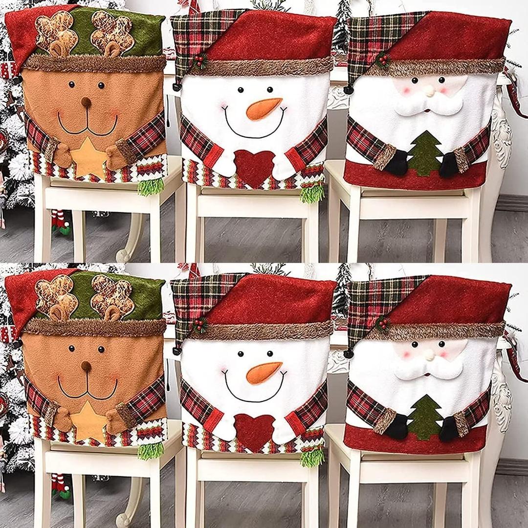 Christmas Chair Covers Set of 6 Christmas Chair Back Covers for Dining Room Cute Santa Chair Cover Party Chair Covers Christmas Decorations Red