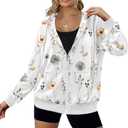 Zeagoo Women's Lightweight Hoodies Full Zip Up Oversized Sweatshirts with Pockets Long Sleeve Thin Casual Hooded Jackets (Floral Printed, Large)