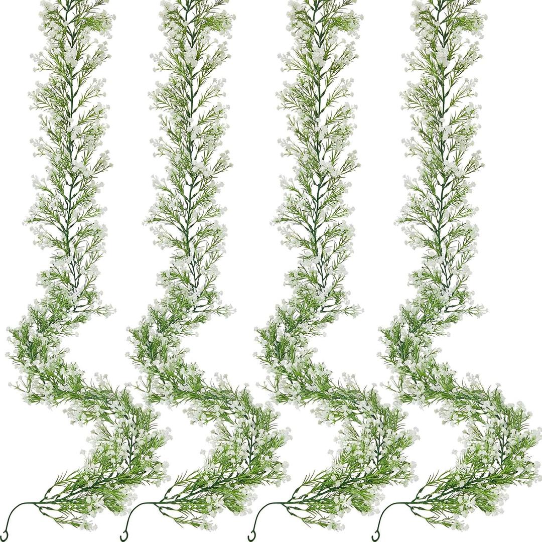 Serwalin 4Pcs 5.9 Ft Babys Breath Garland, 162 Branches White Artificial Baby Breath Flower Vines, Faux Plastics Garland Gypsophila Hanging Flower Vines for Wedding Arch Party Table Home Wall Decor