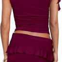 HESUUIO Women's Two Piece Skirt Set Summer High Waist Ruffle Y2K Mini Skirts Sleeveless Crop Tops Going Out Outfits (M, Purplish Red)