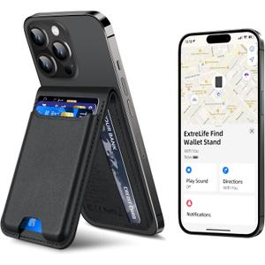 for Magsafe Wallet, Works with Apple Find My, Strongest Magnetic Wallet for iPhone 17/16/15/14/13/12 Series, for iPhone Walle t with Adjustable Stand, 6 Cards Holder, Vegan Leather, Black