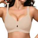 COCOMARTS Jelly Bras for Women No Underwire Seamless Push Up Bra Full Support Comfort Bralettes Wireless Plunge Everyday Bra (Beige, L)