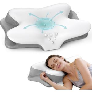 Cervical Neck Pillow for Pain Relief, Ergonomic Side Sleeper Pillow for Sleeping, Contour Orthopedic Memory Foam Pillows for Back & Stomach Sleepers with Pillowcase