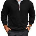 Yousify Mens Quarter Zip Pullover Mock Neck Long Sleeve Sweatshirts Casual Cotton Lightweight Golf Shirts Black, L