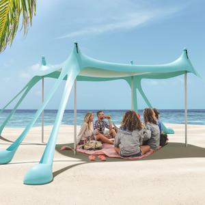 Gardentime Beach Tent Canopy Sun Shelter 10x10ft UPF50+ Protection Portable Shade with 8 Sandbags, 4 Poles, 2 Sand Shovels, Ground Peg for Outdoor Backyard Camping Fishing Picnic Turquoise
