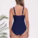 Itzel Women's V Neck One Piece Swimsuit Modest Navy Red Floral 8 (Blue)