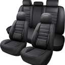 MINGBRON Black Car Seat Cover with Lumbar Support, Car Seat Protector Waterproof, Nappa Leather Car Seat Cushion, Car Seat Covers Front Seats and Back Fit for Most Cars
