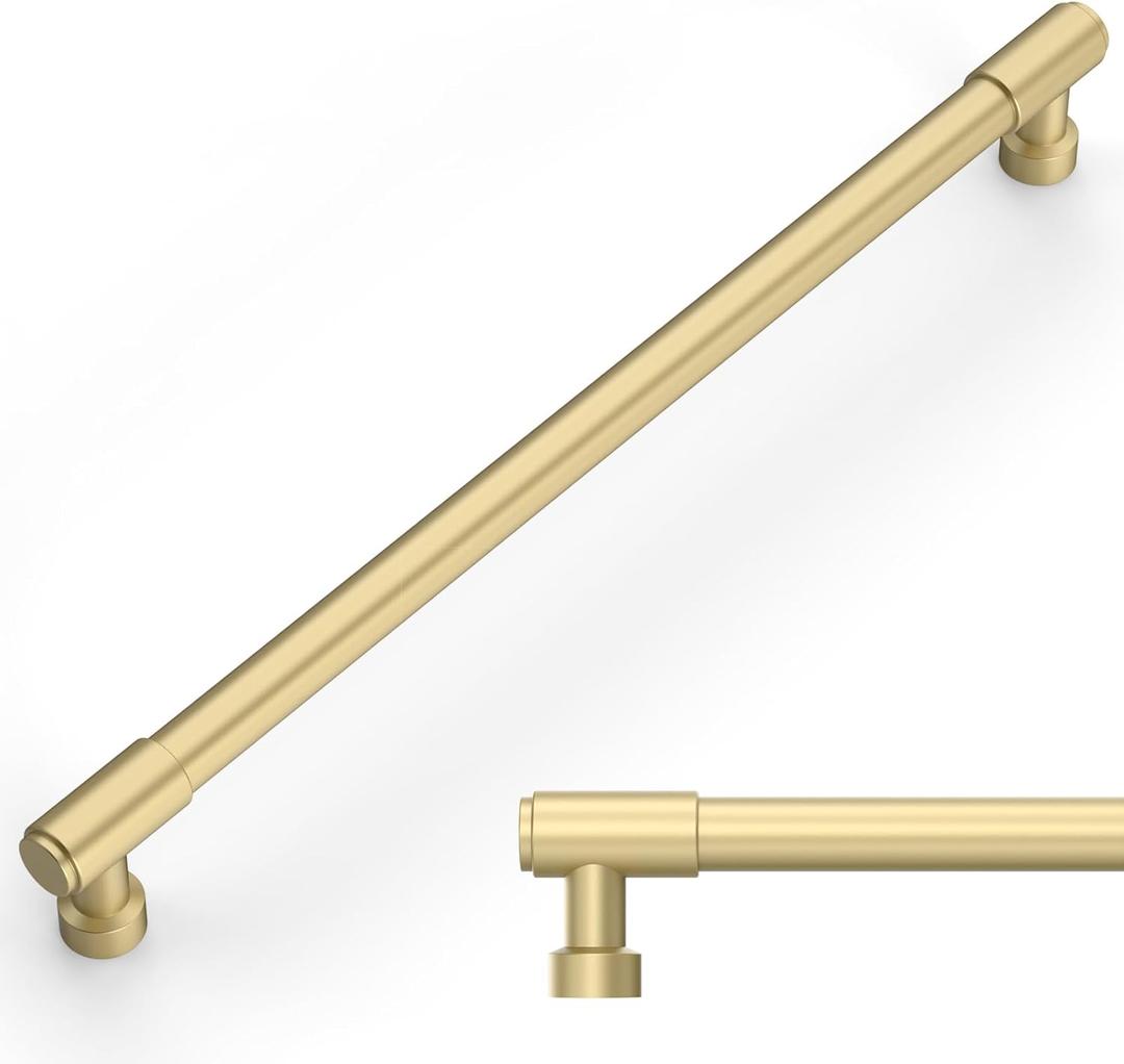 Amerdeco 10 Pack Brushed Gold Cabinet Pulls 10 Inch(254mm) Hole Center Drawer Pulls Cabinet Hardware Kitchen Cabinet Handles for Bathroom ZH0075