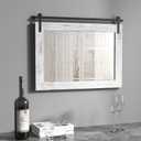 COGOOD Farmhouse Barn Door Mirror - 25 x 18 Rustic Wood Framed Decrative Mirror for Bathroom, Living Room, Entryway Wall Decor (White)