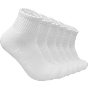 Glory Max 6 Pairs Men Cotton Solid Athletic Ankle Quarter Socks with Cushioning (10-13, White)