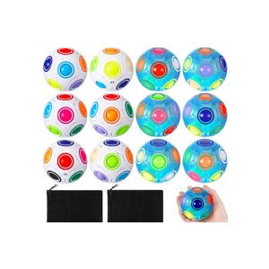 12 Pack Rainbow Puzzle Ball Magic With 2 Pcs Pouches Fidget Toy for Boys and Girls Speed Cube Funny Stress Reliever for Kids Teen and Adults (White, Blue)