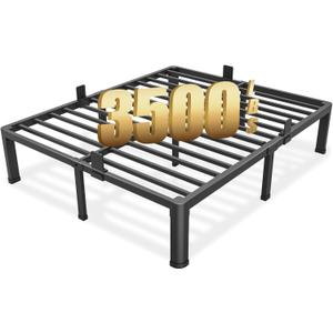 FUIOBYVV Queen Bed Frame with Round Corner Edge Legs, 14 Inch High 3500 lbs Heavy Duty Metal Platform Bed Frame Queen Size, No Box Spring Needed/Non-Slip/Steel Slat Support/Noise Free