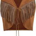 OYOANGLE Women's Studded Fringe Trim Tie Front Vest Top Boho Outfits 70s Hippie Western Cowgirl Sleeveless Jacket Outerwear (Brown, M)