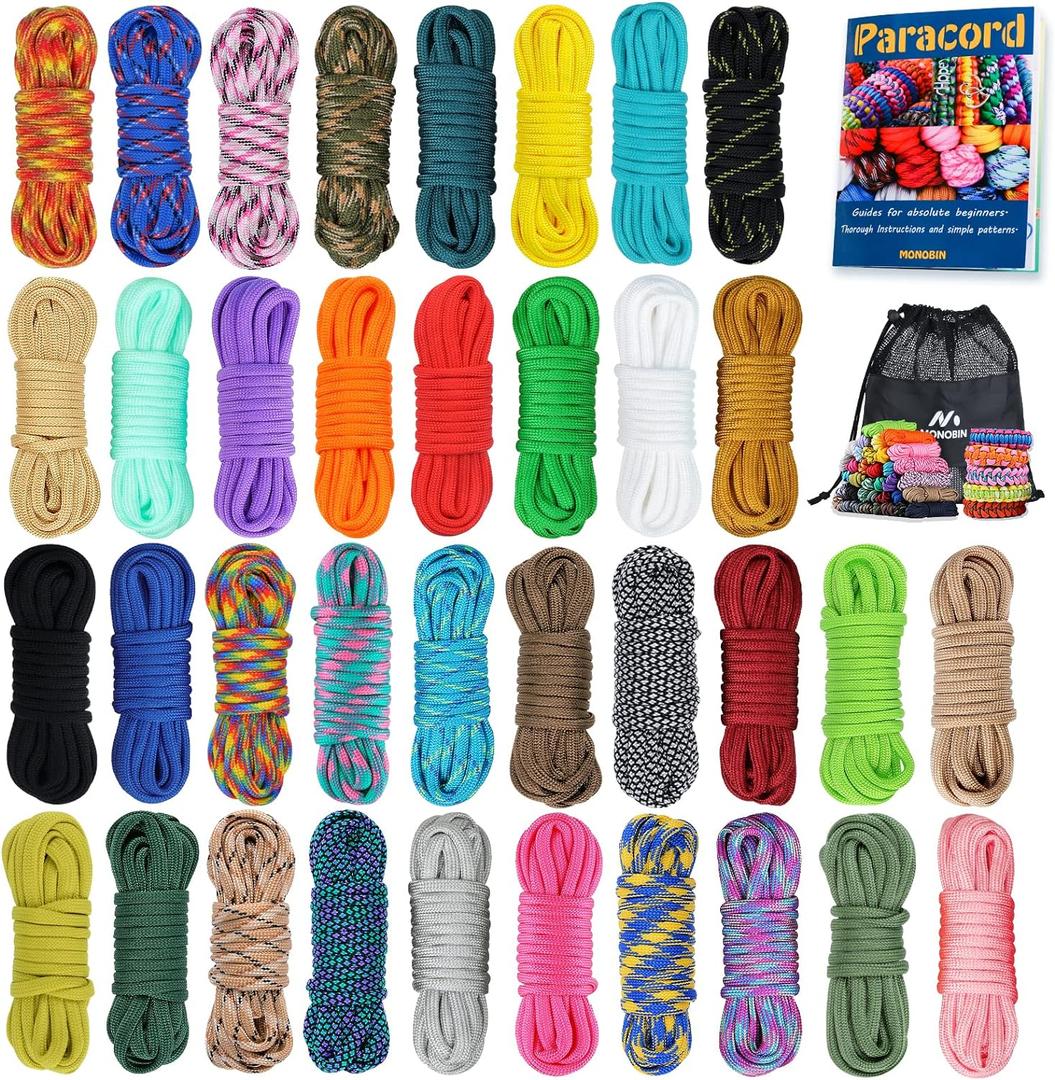 MONOBIN 36 Colors 10ft Paracord 550 Combo kit, Paracord Bracelets Making kit - Multifunction Paracord Rope with Instruction for Making Lanyard, Dog Collar, Idea for Gift