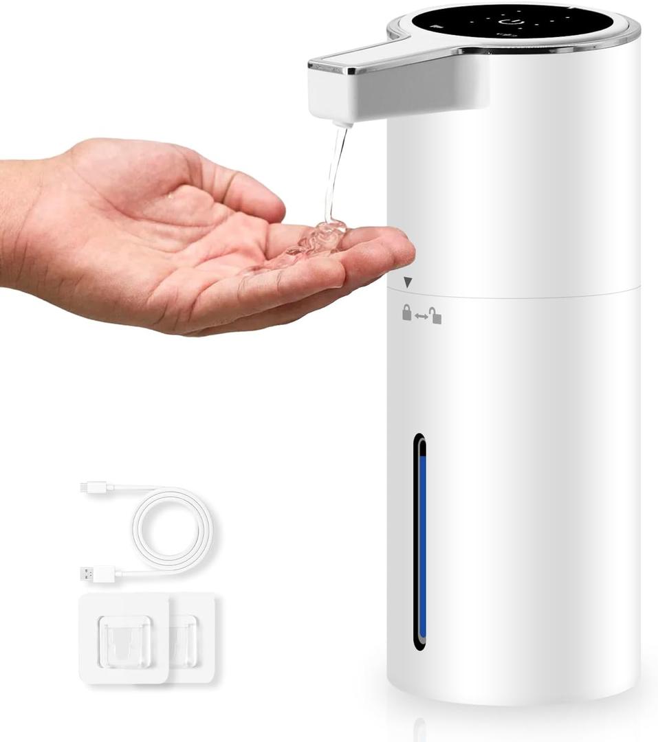Automatic Soap Dispenser 13oz. Wall Mount Touchless 4 Gear Adjustable Electric Soap Dispenser USB Rechargeable with Infrared Motion Sensor for Bathroom Kitchen Office (White Gel)