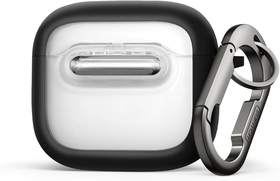 SURITCH Magnetic Cases for AirPods 4 Earbuds, Compatible with MagSafe, Shockproof Cases for AirPods 4th Generation, Rugged Protective Cover with Secure Lock & Carabiner & Cleaning Kit, Black