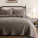 WDCOZY Velvet Queen Size Quilt Set - Beige Striped Soft Lightweight Bedspread, Tan Neutral Ribbed Farmhouse Country Rustic Coverlet, Taupe Camel Modern Bedding Kakhi Warm Thin Comforter, 3 Pieces