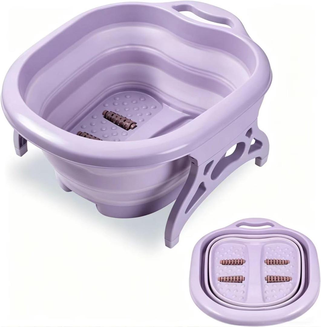 Foldable Foot Spa Bath Massager with Massage Rollers, Collapsible Foot Soak Tub with Non-Slip Legs & Handle, Portable Pedicure Basin for Soaking Feet, Relieve Foot Fatigue, Home Use, Space Saving