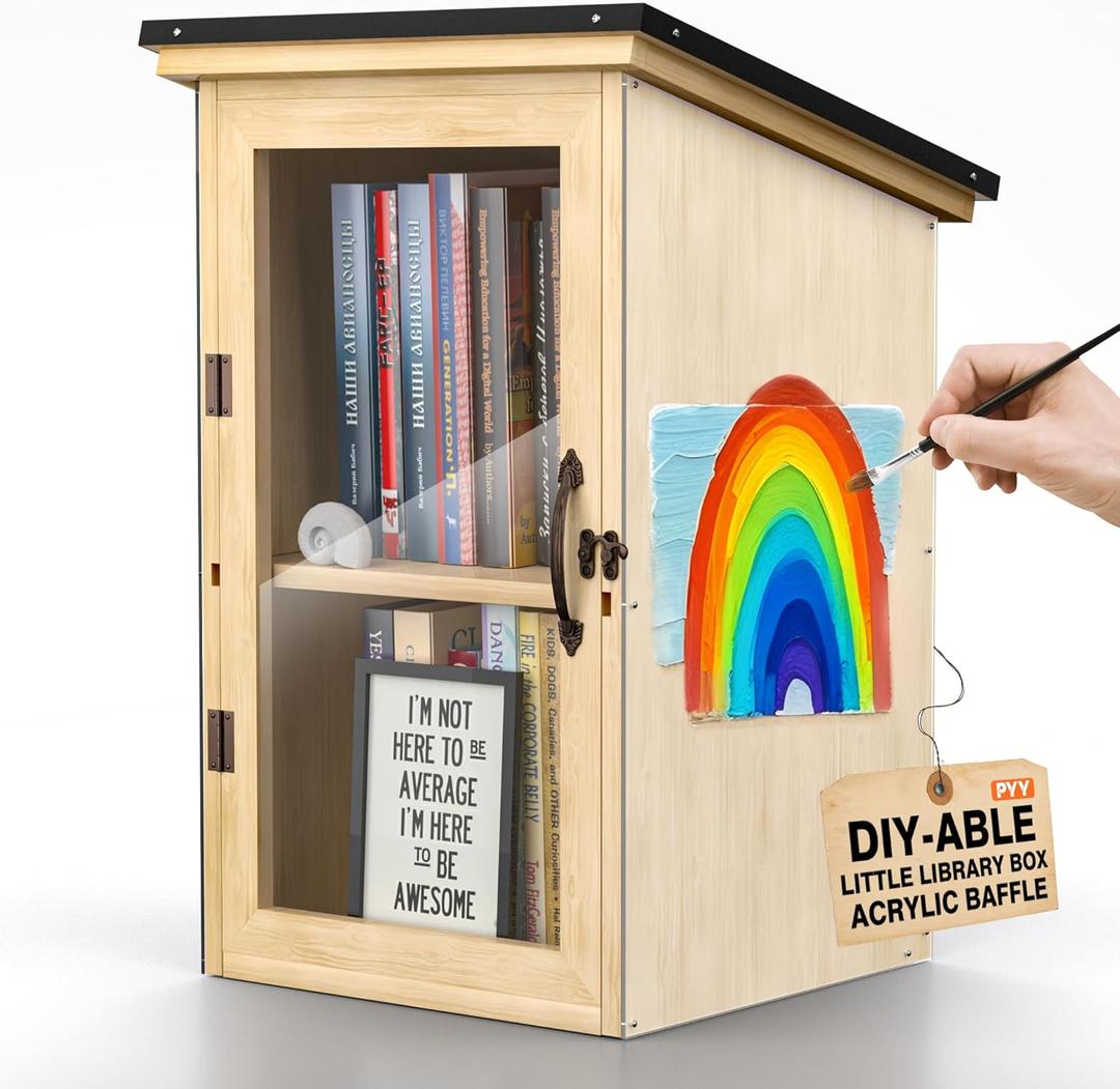 PYY Little Library Box Outdoor - Wooden Free Library Waterproof Roof Sided Acrylic Panels, 2 Layers, Outdoor Library Book Box For Community Book Sharing and Exchange, 15 * 11 * 21 Inch
