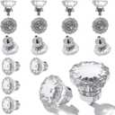 Glass Cabinet Knobs 16 Pack Crystal Vintage Knob for Kitchen Closet Dresser Cupboard Wardrobe, Clear Cabinets Hardwares Unique Decor Accessories with Screws Washers, Polished Chrome