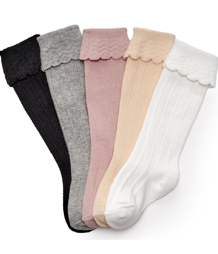 CozyWay Baby & Toddler Knee High Socks For Baby Girls Multi Color - 5 Pack, 3-5 Y