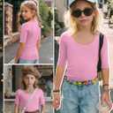 Girls' Half Sleeve T Shirts 1/2 Sleeve Scoop Neck Shirts Slim Fit Elbow Length Summer Casual Tops Size 5-14 Years