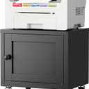 Small Printer Stand with Storage, Home Office Printer Table for Small Spaces, Under-Desk 3D Printer Stand with Wheels, for Office Copier and Fax Machine, Black (14.6"H)