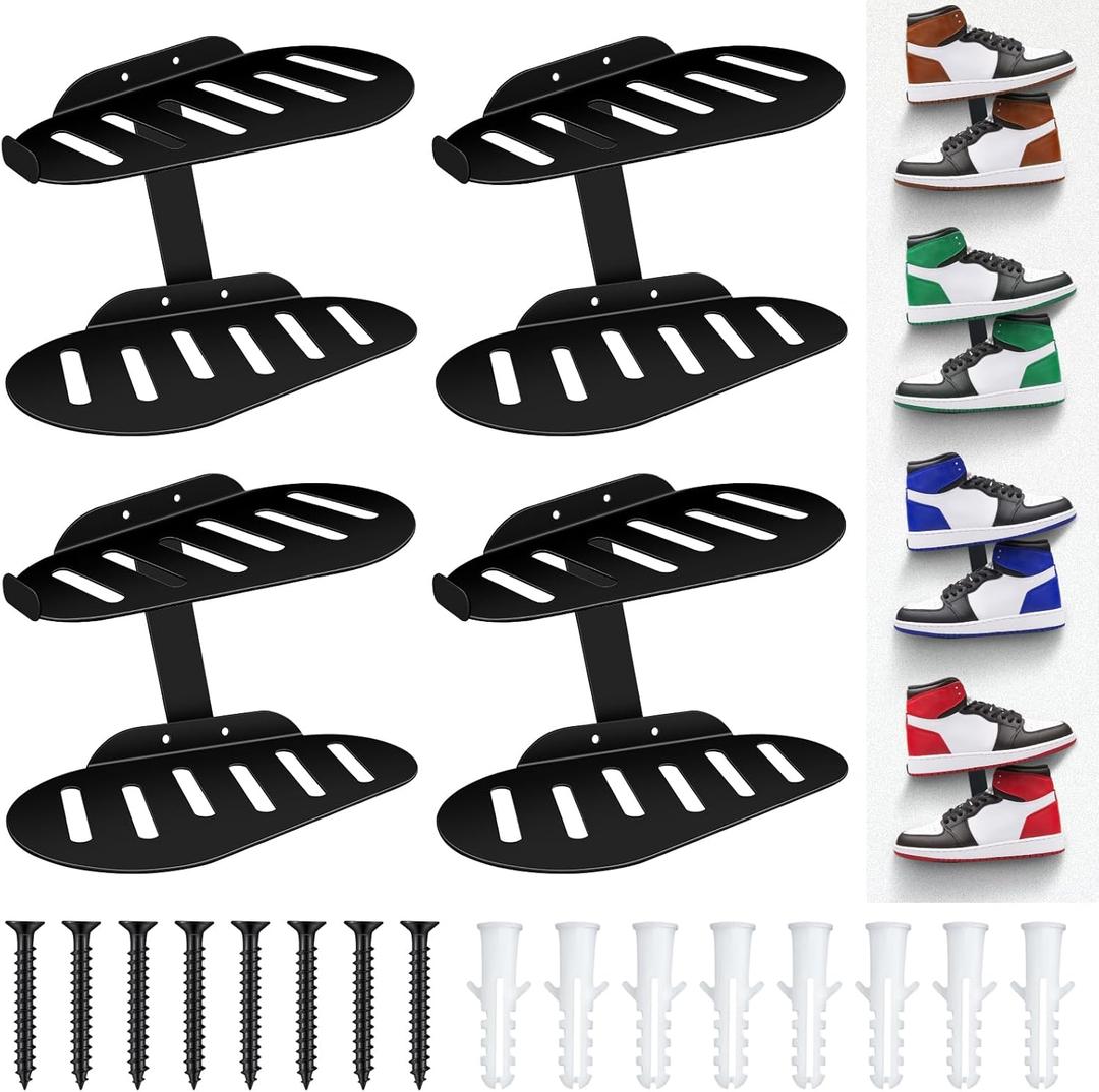 Blulu 4 Sets Floating Shoe Display Shelves for Wall Large Metal Hanging Shoe Organizers Wall Shelf Sneaker Holders Rack for Collectors Exhibition Display Store Show Bedroom Gaming Room Sneaker