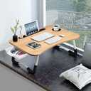 Slendor Lap Desk with Tablet Slot, Foldable Laptop Table with Storage Drawer for BedPortable Bed Desk for Laptop, Computer Tray with Cup Holder Notebook Stand Reading Holder for Couch Floor, Walnut
