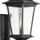 Emliviar 29.3" Large Exterior Wall Light, Outdoor Wall Sconce Suitable for House Porch, Water Ripple Glass in Black Finish, XE292UB-L SW BK (Large - 1 Pack)
