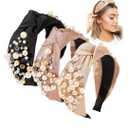Ivyu Headbands - Knotted Pearl Diademas Para Mujer De Moda Hair Accessories Hairbands for Girls No Slip Fashion Cute Top Knot Headband Gift for Women Black Pink Gold