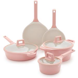 GreenLife Arte 8 Piece Ceramic Nonstick Cookware Pots and Pans Set, Induction Suitable, PFOA & PFAS Free, Stay-Cool Handles, Glass Lids, Stock Saucepans & Frying Pans, Dishwasher Safe, Light Pink (8 Piece Cookware Set)