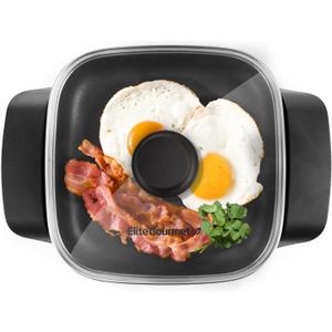 Elite Gourmet EG808 8 x 8" Non-stick Electric Skillet, Dishwasher Safe with Tempered Glass Vented Lid, Rapid Heat Up, 600W, Black (2.5 Quart)