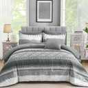 WONGS BEDDING 8 Piece King Size Comforter Set, Texture Striped Bed in a Bag Grey Comforter and Sheet Set, Boho Lightweight Microfiber Bedding Set for All Season (90"104")