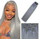 Grey Clip in Hair Extensions Human Hair, Gray Straight Remy Human Hair Extensions Clip ins for Women, 14 Inch 120g 7Pcs, Silver Hair Extension