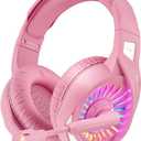 ZIUMIER Z20 Pink Gaming Headset with Microphone, Compatible with PS4 PS5 Xbox One PC Laptop, Over-Ear Headphones with LED RGB Light, Noise Canceling Mic, Stereo Surround Sound (Pink)
