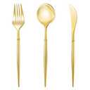 N9R 90PCS Gold Plastic Silverware, Gold Disposable Utensils, Gold Silverware Disposable, Disposable Cutlery includes: 30 Knives, 30 Forks, and 30 Spoons for Party, Birthday, Wedding