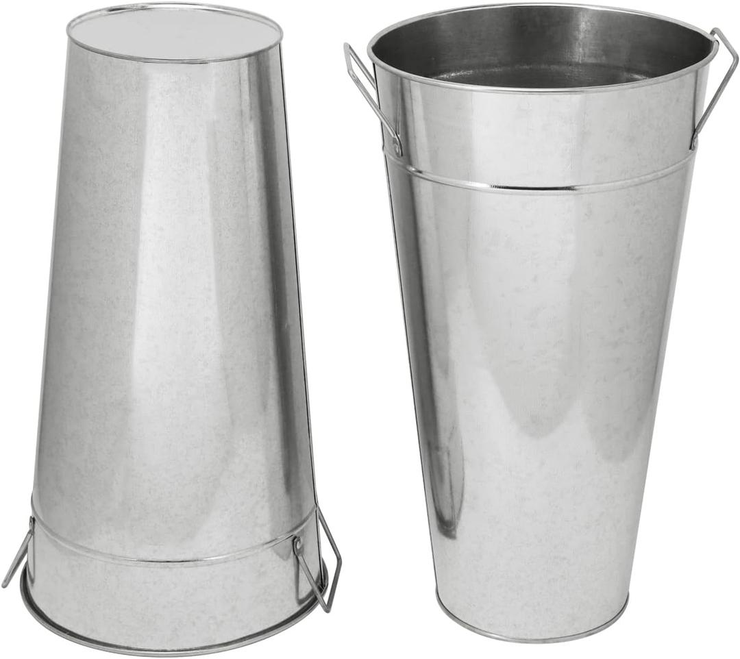2 Pcs 15 Inch High Galvanized Metal Vase, French Flower Bucket Vases, Galvanized Vase for Any Farmhouse, Modern, or Traditional Setting.