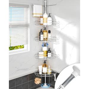 ALLZONE Corner Shower Caddy Tension Pole, 4-Tier Adjustable Shelves, Rustproof Bathroom Shower Organizer Corner for Inside Shower Storage, Tension Mounted, 56 to 113 Inch Height, Sliver (Silver)