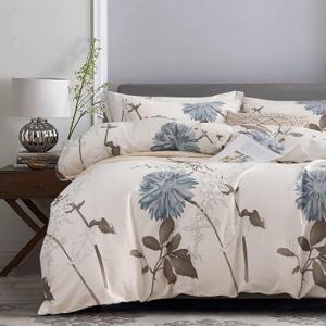 SLEEPBELLA Comforter King Size, 600 Thread Count Cotton Brown Branches and Blue Flowers Off-White Comforter Sets, Down Alternative Bedding Set 3Pcs(King, Off-White Botanical)