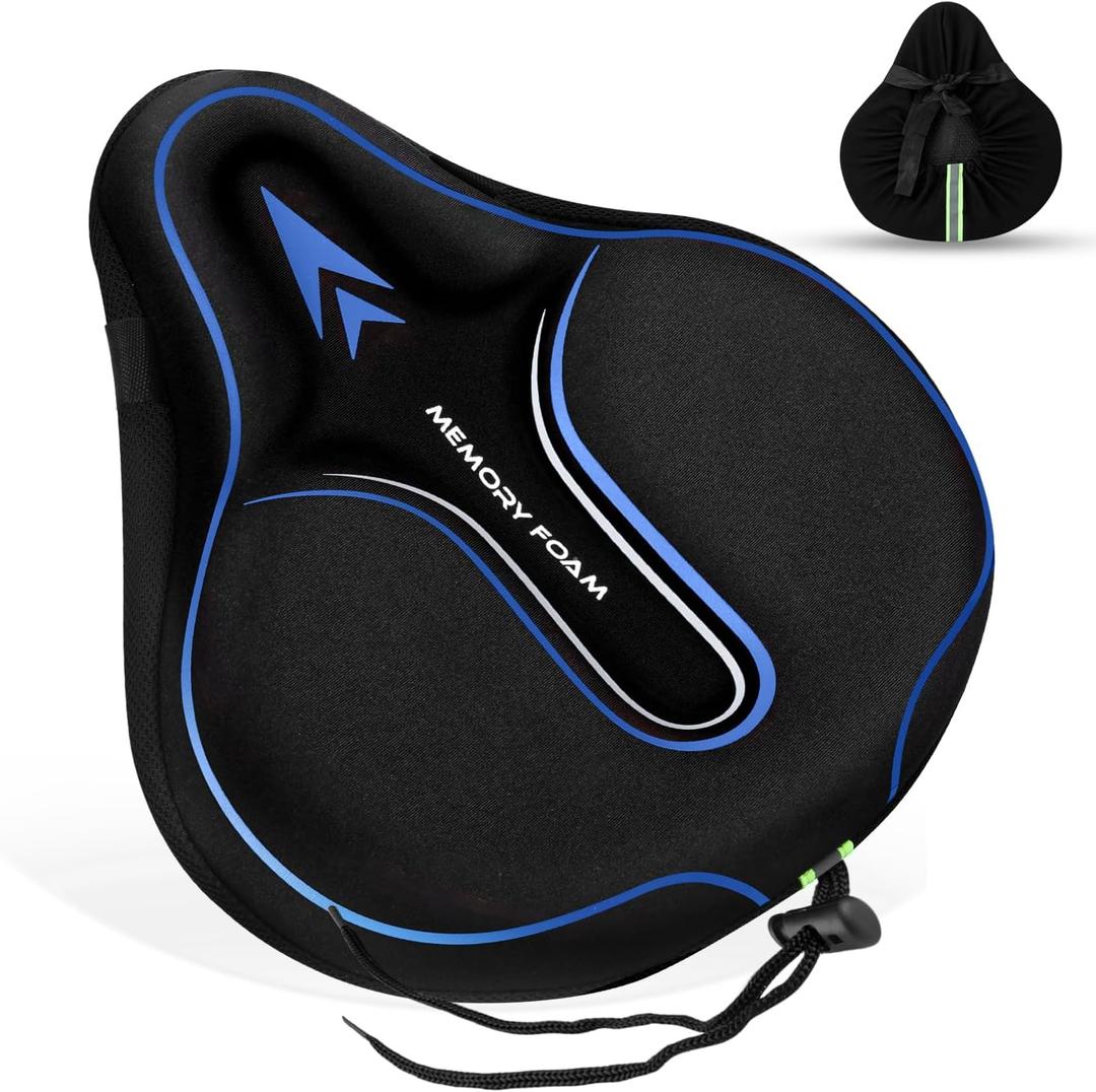 Memory Foam Bike Seat Cover Padded, Soft Bike Cushion for Men & Women, Comfortable Bike Accessories for Bike, Outdoor Indoor Cycling (Blue)