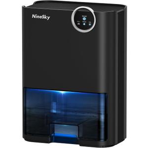 NineSky Dehumidifier for Home, 70 OZ Water Tank, 800 sq.ft Dehumidifier for Bedroom,Basement,Bathroom with Auto Shut Off, Sleep Mode,5 Colors LED Light (Black)