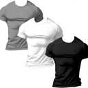 ZUEVI Men's Workout Shirts Slim Fit Athletic Bodybuilding T-Shirts Short Sleeve Tees (X-Large, Black&white&gray)