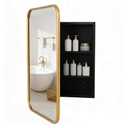 VIWILII Brushed Metal Medicine Cabinet, Rounded Rectangle Bathroom Mirror with Storage, 2 Adjustable Shelves, Recessed or Surface Mount Mounting, Reversible Door (Brushed Gold, 16x24)