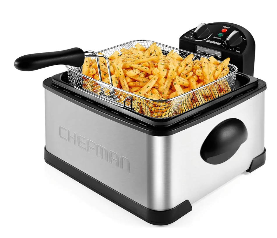 Chefman 4.5 Liter Deep Fryer w/Basket Strainer, XL Jumbo Size, Adjustable Temperature & Timer, Perfect for Fried Chicken, Shrimp, French Fries, Chips & More, Removable Oil-Container, Stainless Steel